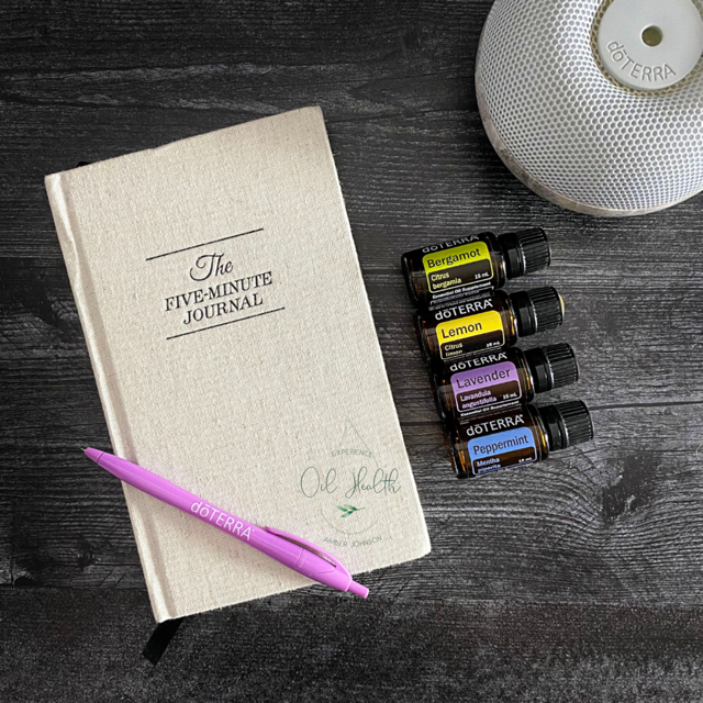 The Five Minute Journal with doterra essential oils in the morning